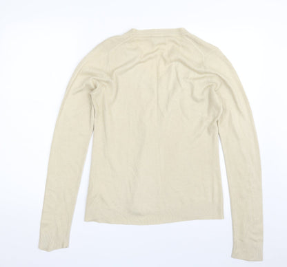 Next Womens Beige V-Neck  Acrylic Pullover Jumper Size 12