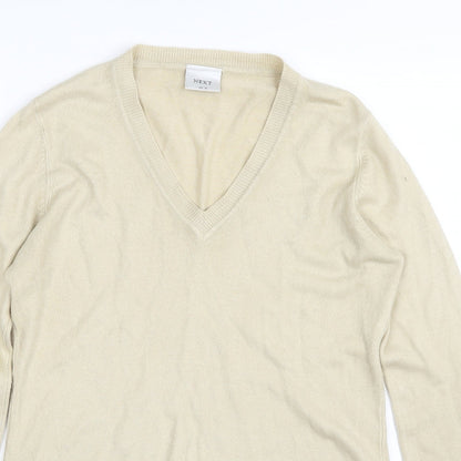 Next Womens Beige V-Neck  Acrylic Pullover Jumper Size 12