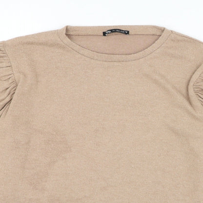 Zara Womens Brown Round Neck  Polyester Pullover Jumper Size S
