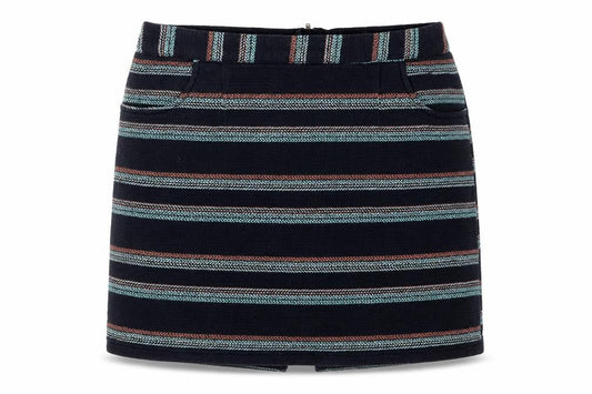 Papaya Womens Black Striped Cotton Mini Skirt Size 14   Zip