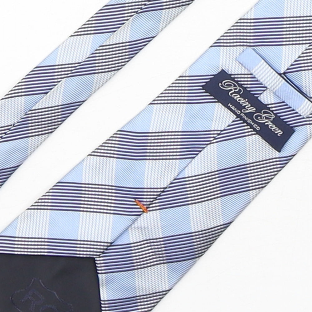 Racing Green  Mens Blue Plaids & Checks Silk Pointed Tie One Size