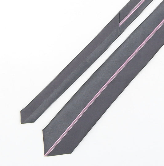 New Style  Mens Silver Striped Polyester Pointed Tie One Size