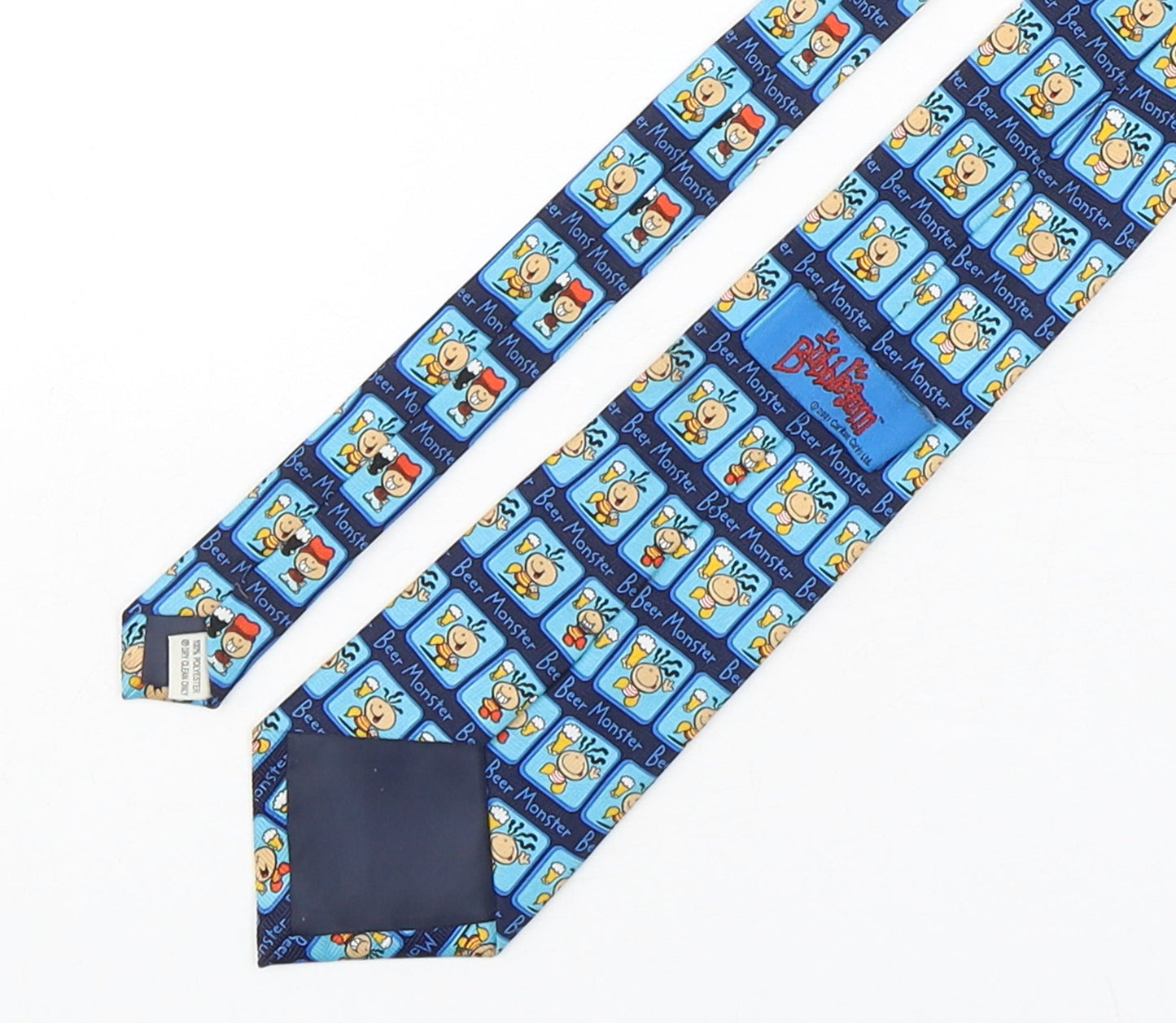 BubbleGum Mens Blue Geometric Polyester Pointed Tie One Size