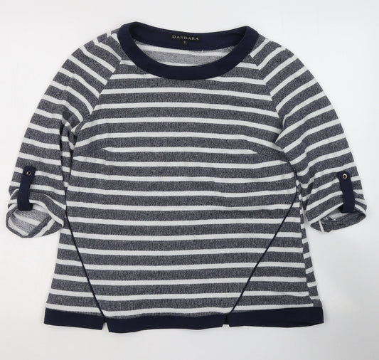 Dandara Womens Blue Striped Polyester Jersey T-Shirt Size S Round Neck
