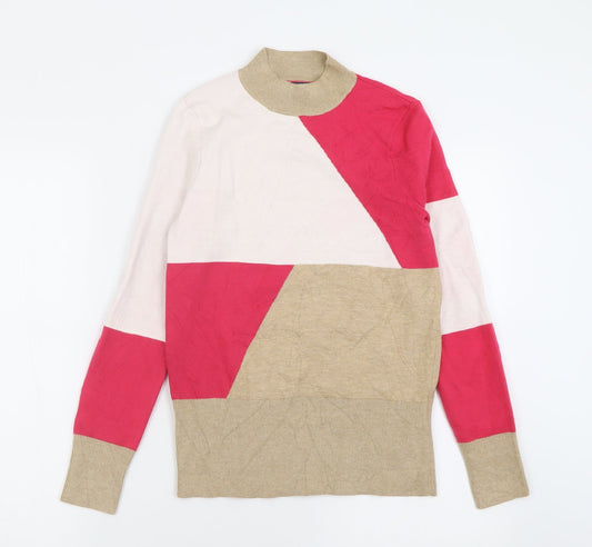 Marks and Spencer Womens Pink High Neck Geometric Viscose Pullover Jumper Size 10