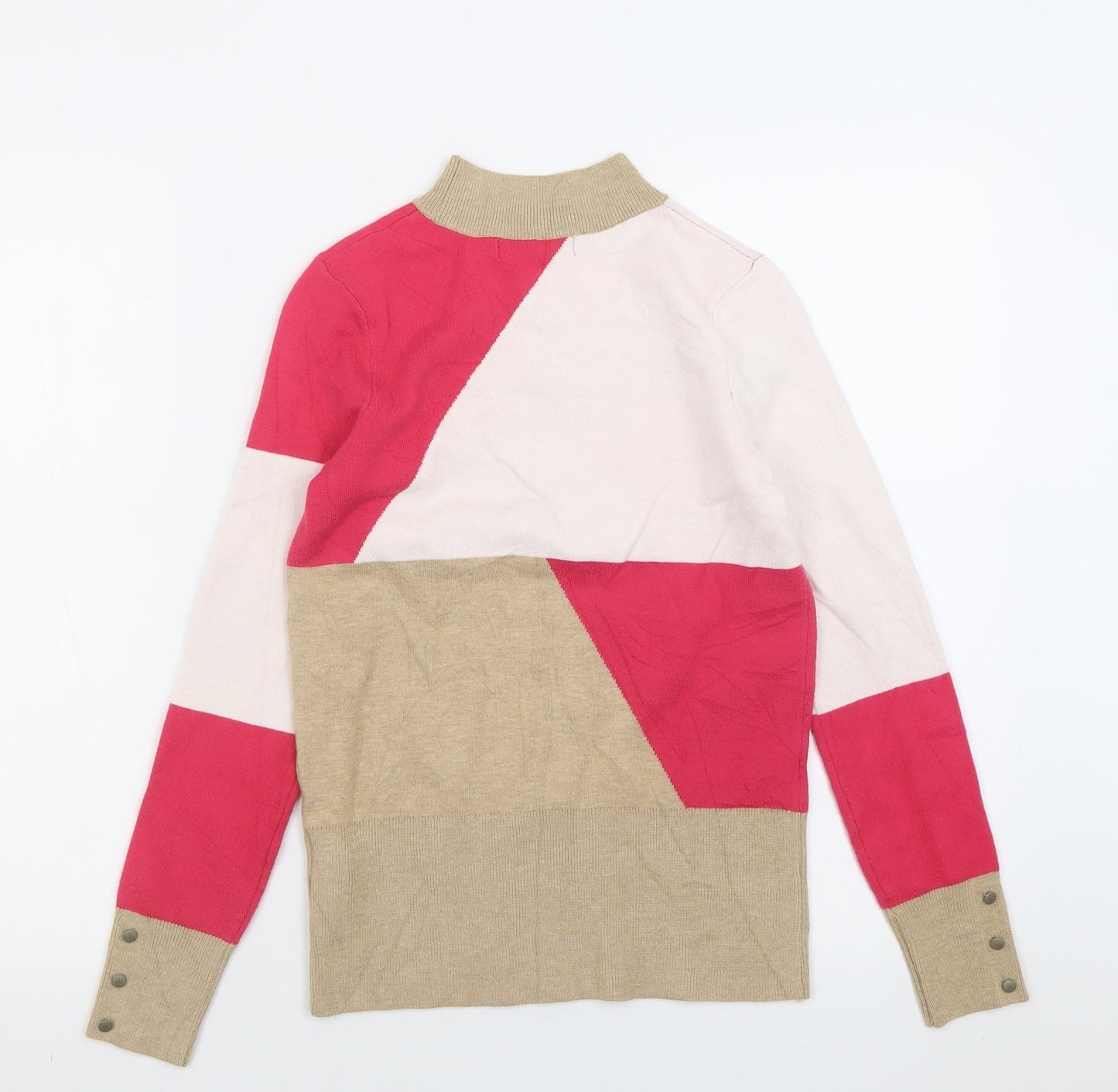 Marks and Spencer Womens Pink High Neck Geometric Viscose Pullover Jumper Size 8