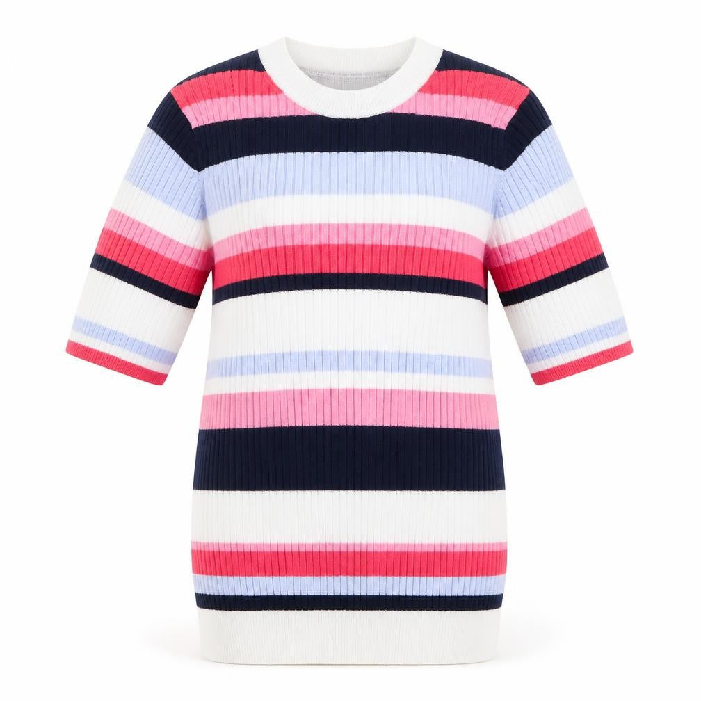 Marks & Spencer Womens Pink Crew Neck Striped Viscose Pullover Jumper Size 10