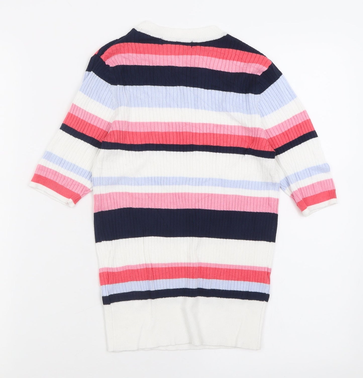 Marks and Spencer Womens Pink Crew Neck Striped Viscose Pullover Jumper Size 10
