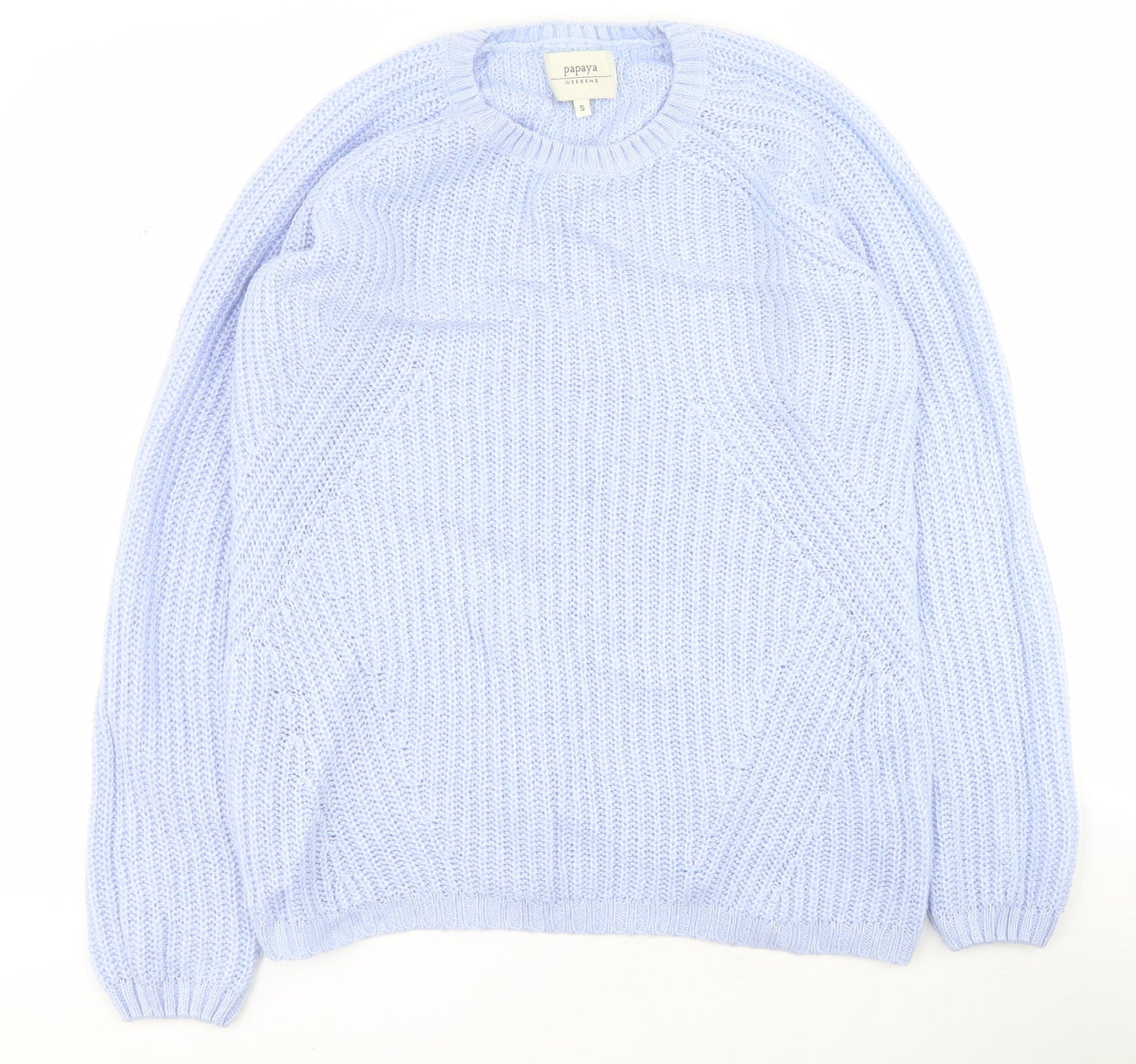 Papaya Womens Blue Round Neck  Acrylic Pullover Jumper Size S