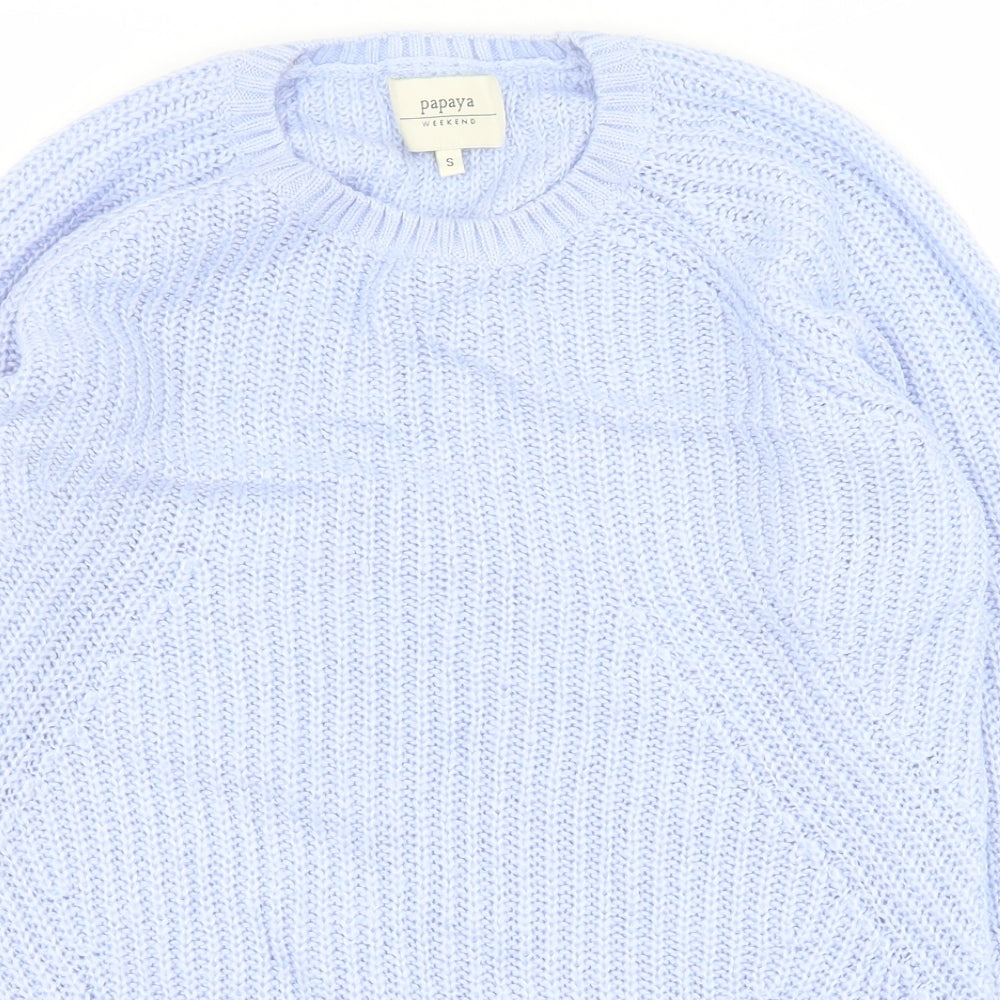 Papaya Womens Blue Round Neck  Acrylic Pullover Jumper Size S