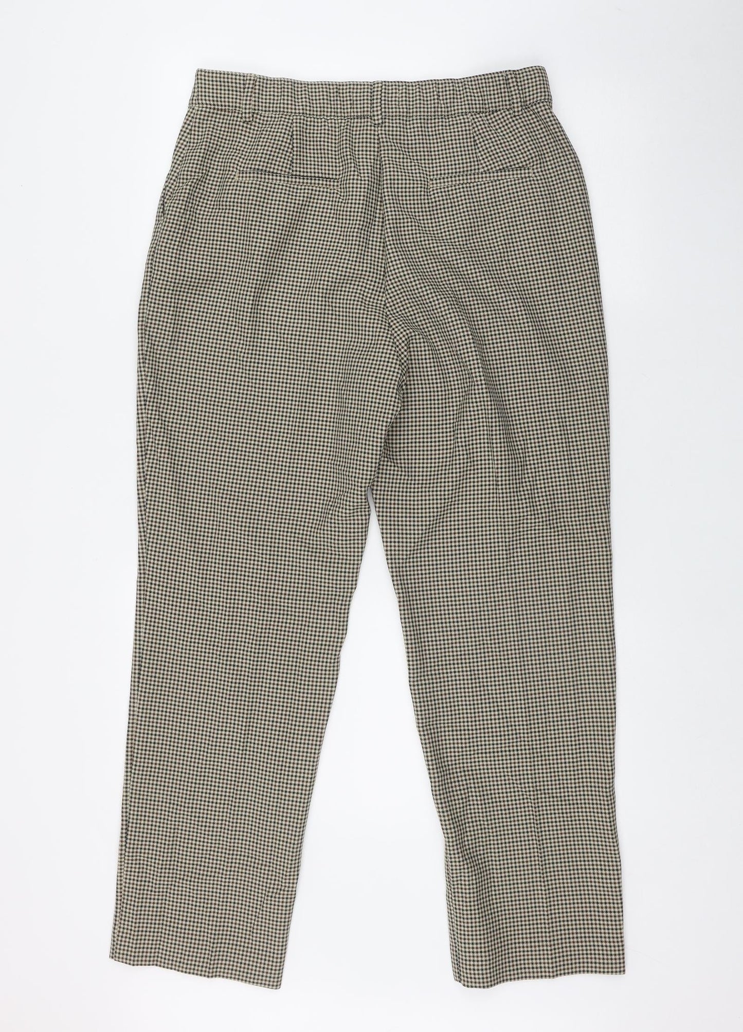 Marks and Spencer Womens Beige Houndstooth Polyester Trousers  Size 14 L28.5 in Regular Zip
