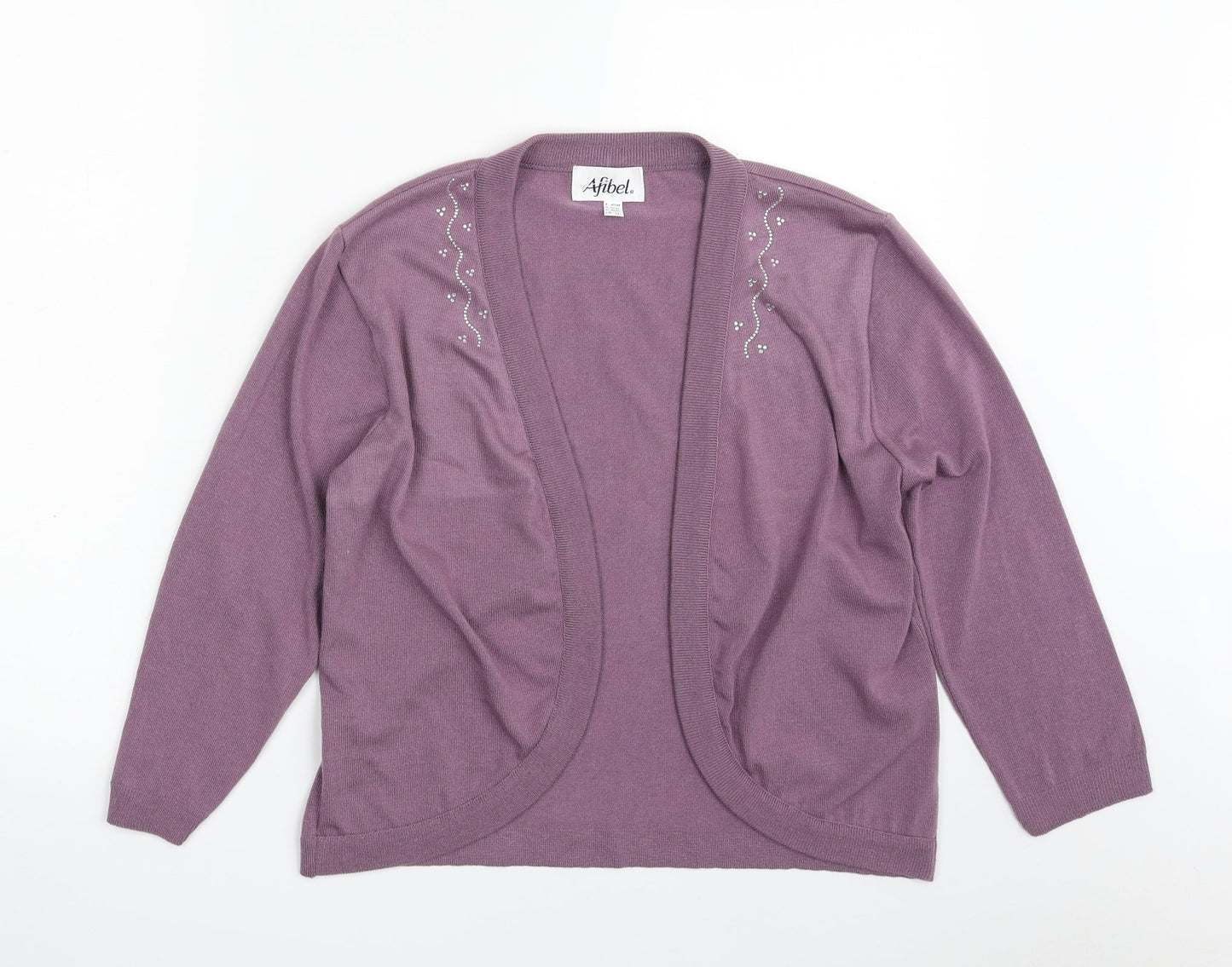 Afibel Womens Purple V-Neck  Acrylic Cardigan Jumper Size 14