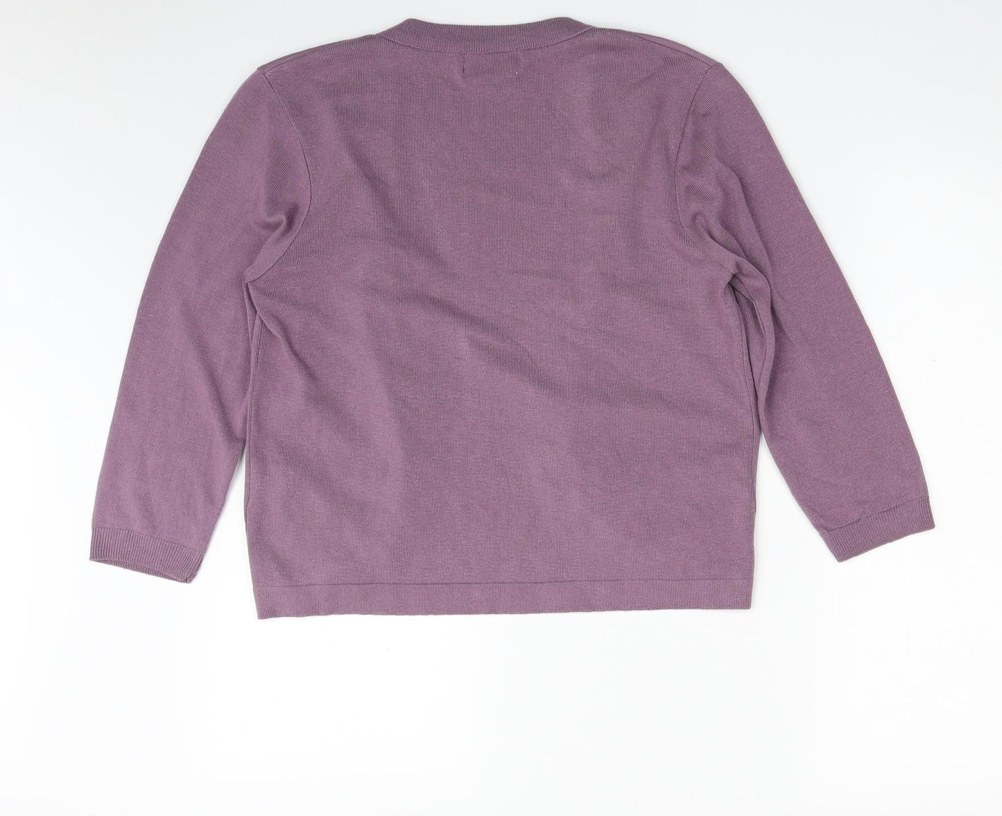 Afibel Womens Purple V-Neck  Acrylic Cardigan Jumper Size 14