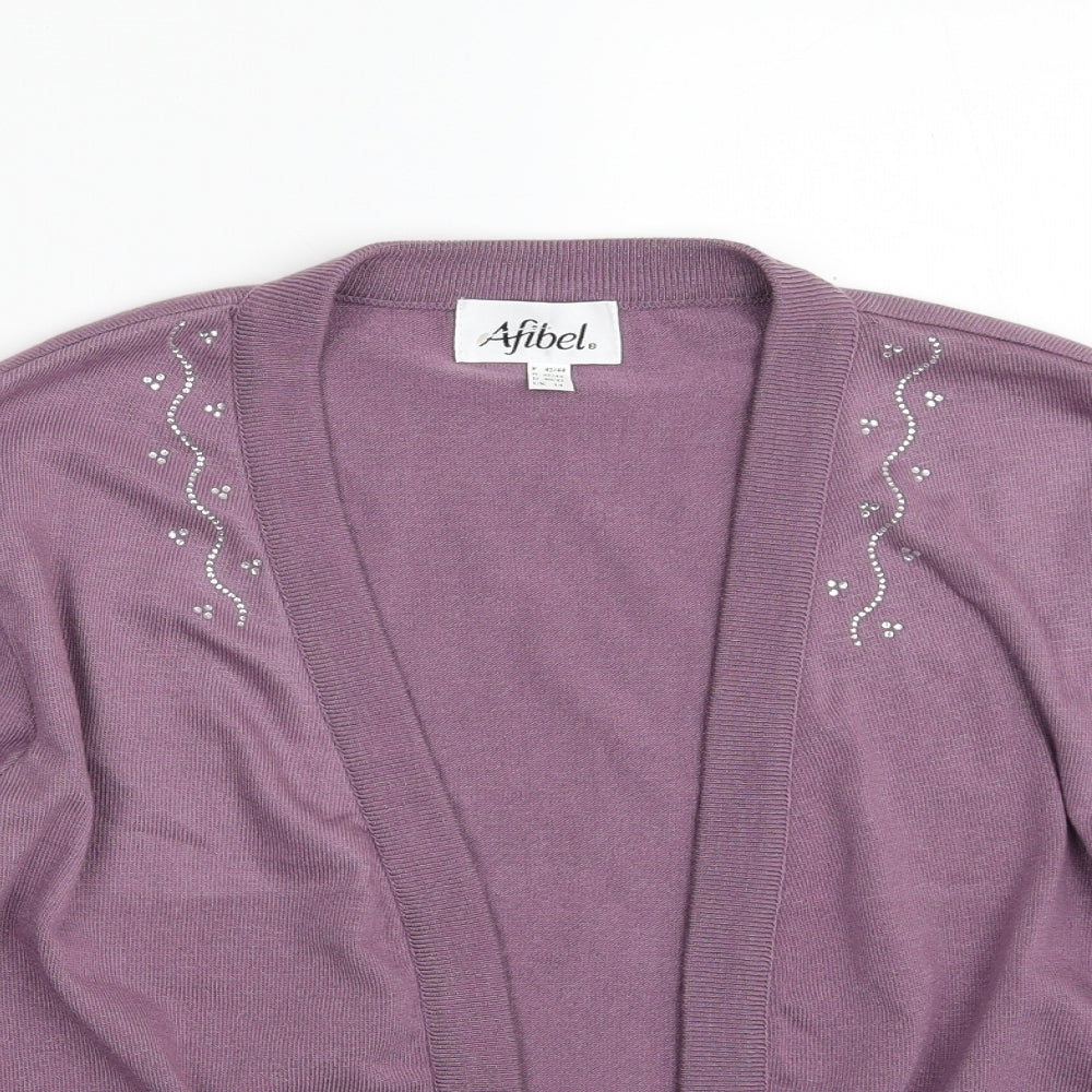 Afibel Womens Purple V-Neck  Acrylic Cardigan Jumper Size 14