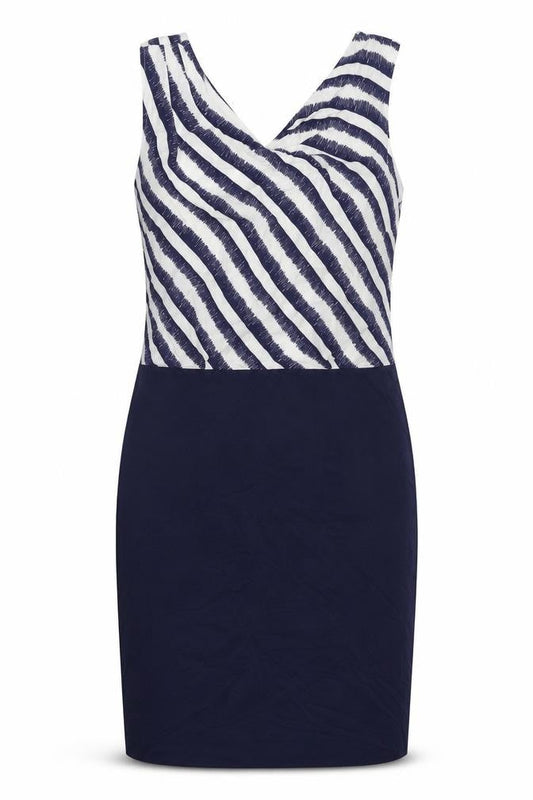 Warehouse Womens Blue Striped Viscose Shift  Size 10  V-Neck Zip