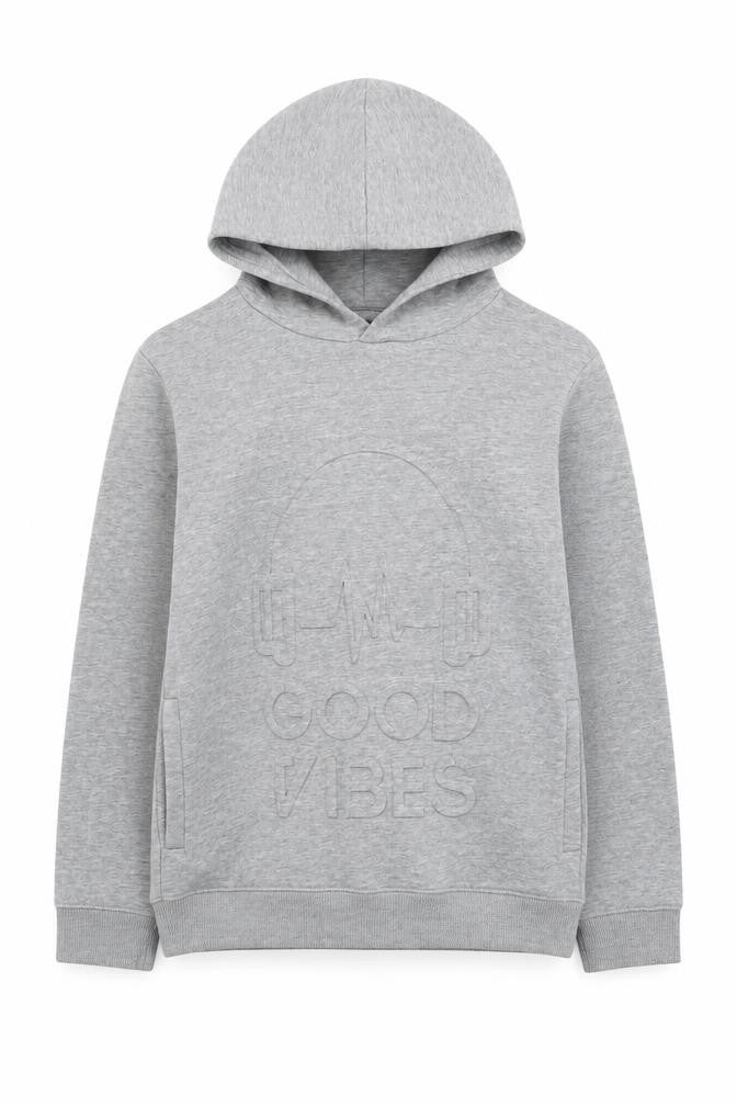 Bluezoo Boys Grey  Cotton Pullover Hoodie Size 11-12 Years   - Raised 'Good vibes'