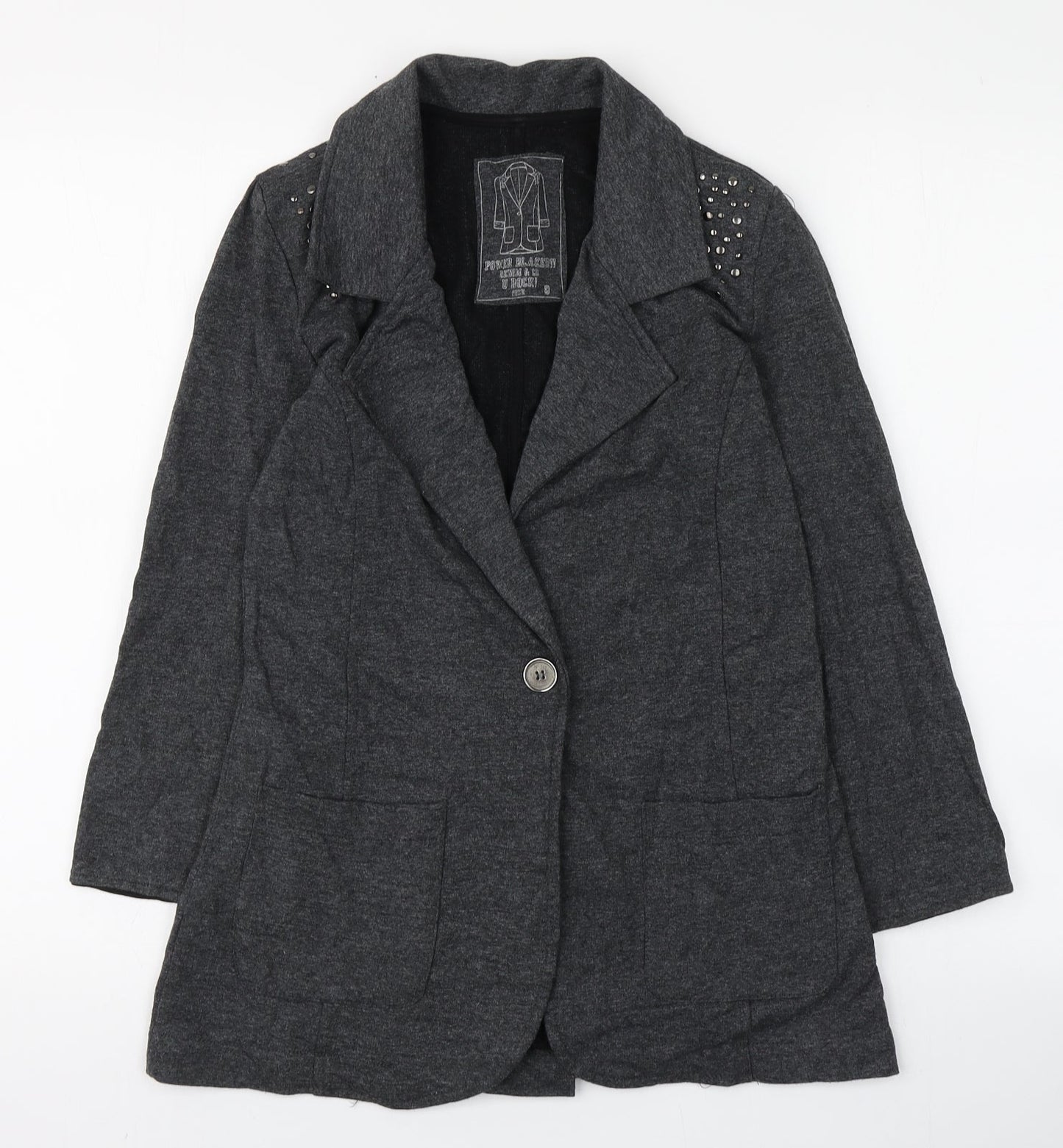 Denim & Co. Womens Grey   Jacket Blazer Size 8  Button