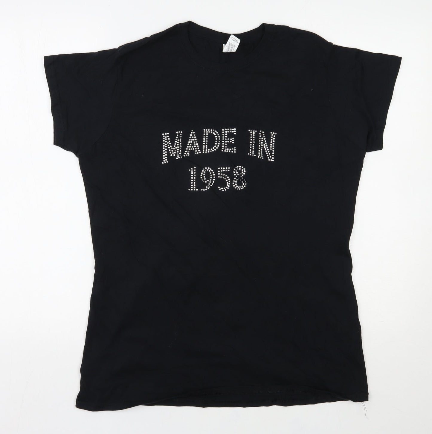Gildan Womens Black  Cotton Basic T-Shirt Size 2XL Round Neck - Made in 1958
