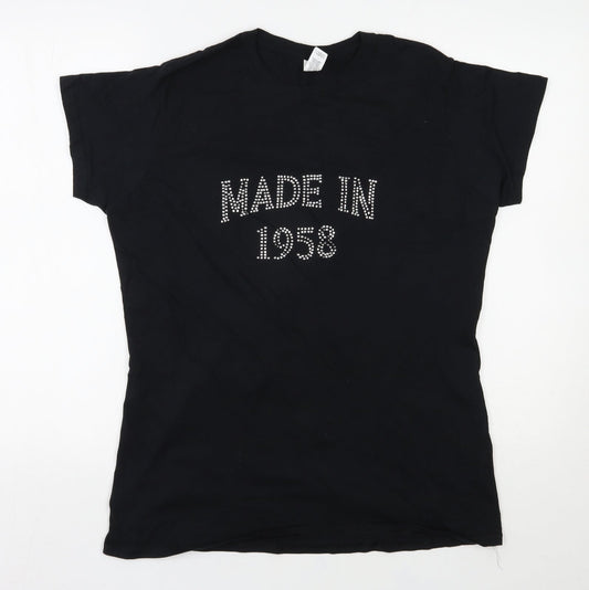 Gildan Womens Black  Cotton Basic T-Shirt Size 2XL Round Neck - Made in 1958