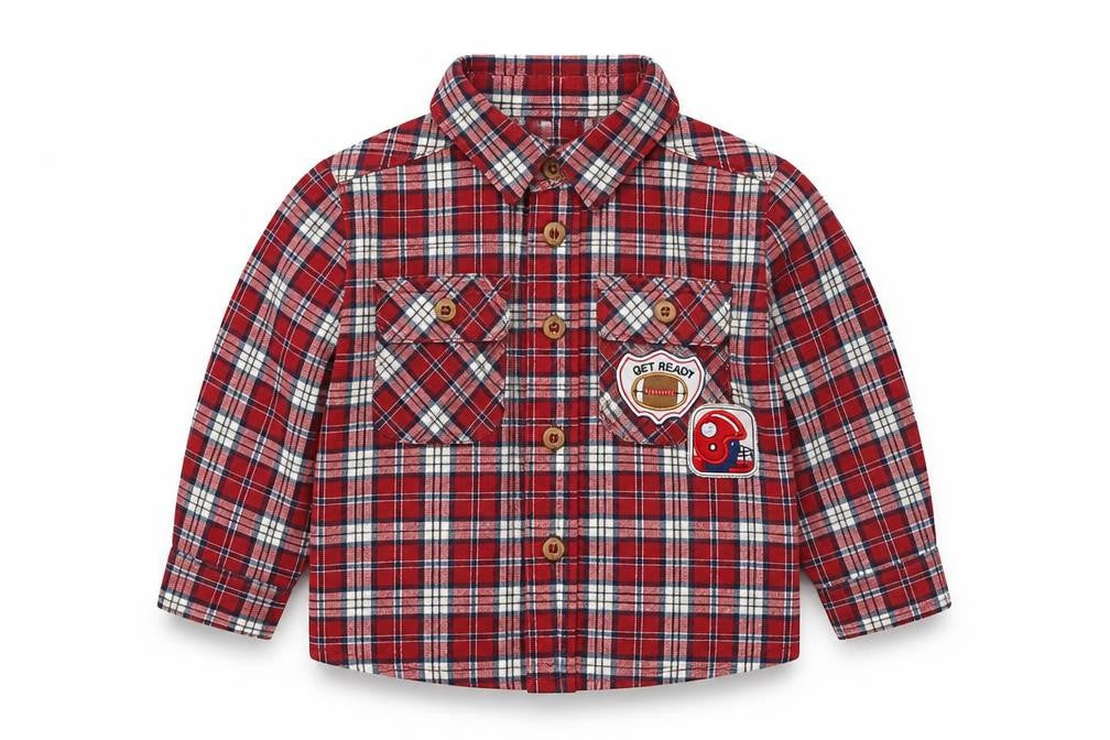 Nanette Boys Red Check Cotton Basic Button-Up Size 18-24 Months Collared Button