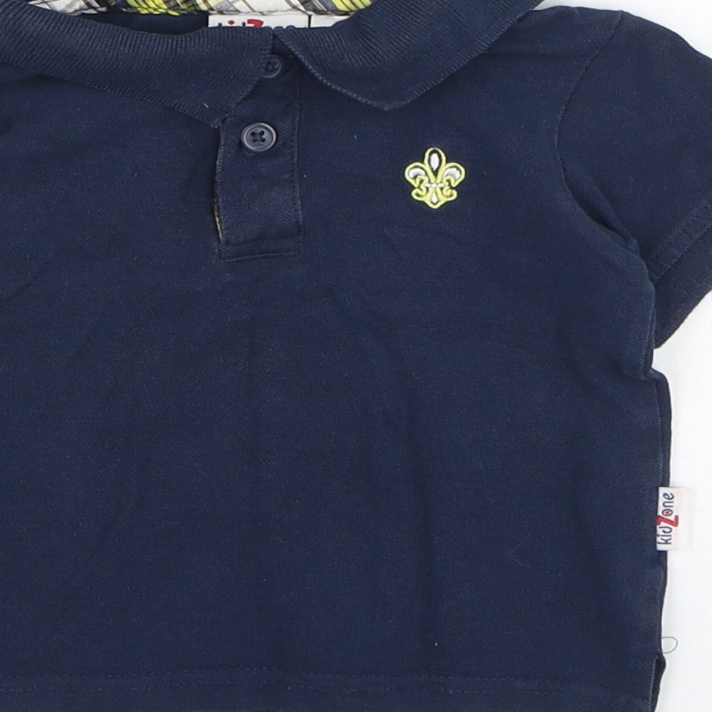 Kidzone Boys Blue  Cotton Basic Polo Size 12 Months Collared Button