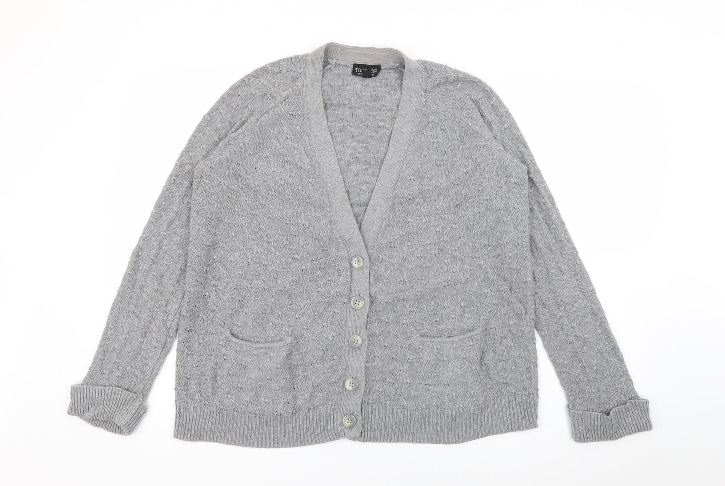 Topshop Womens Grey V-Neck  Cotton Cardigan Jumper Size 10