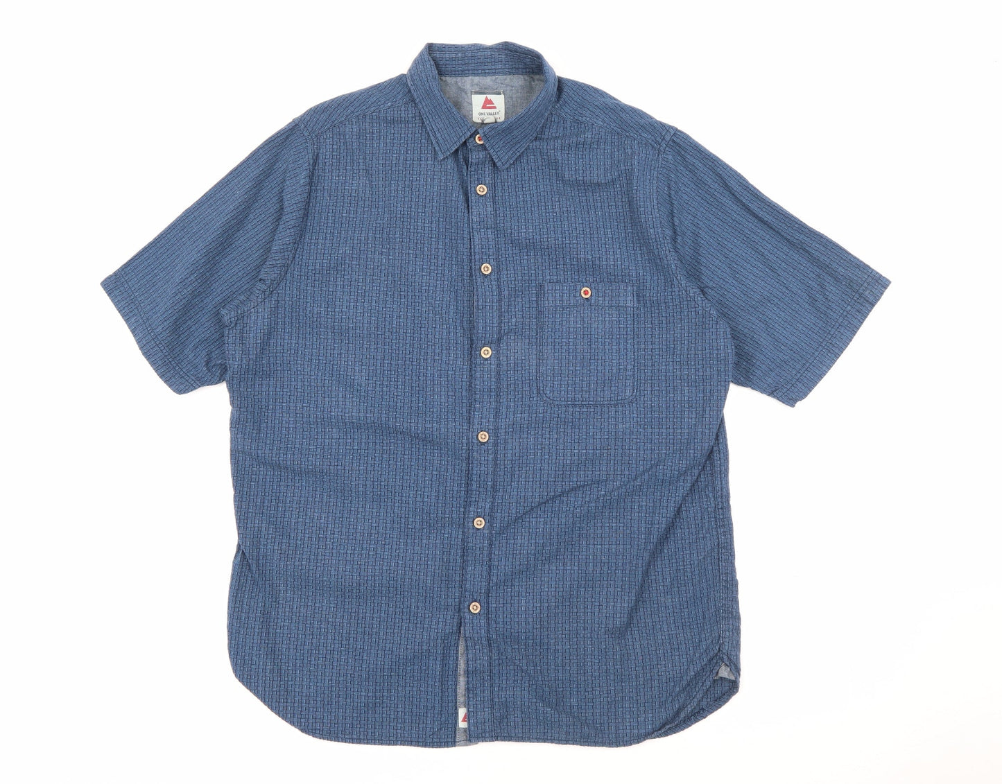 One Valley Mens Blue Geometric Cotton  Button-Up Size M Collared Button