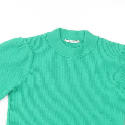 Preloved TU Womens Green Mock Neck  Viscose Pullover Jumper Size 10 - Detail
