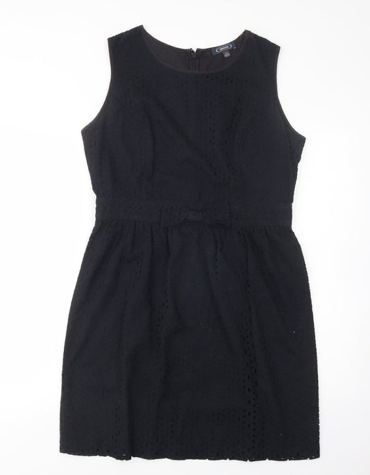 Amphora Womens Black  Cotton Fit & Flare  Size 14  Boat Neck Zip