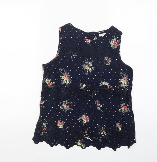 River Island Womens Blue Floral Viscose Basic Blouse Size 8 Boat Neck