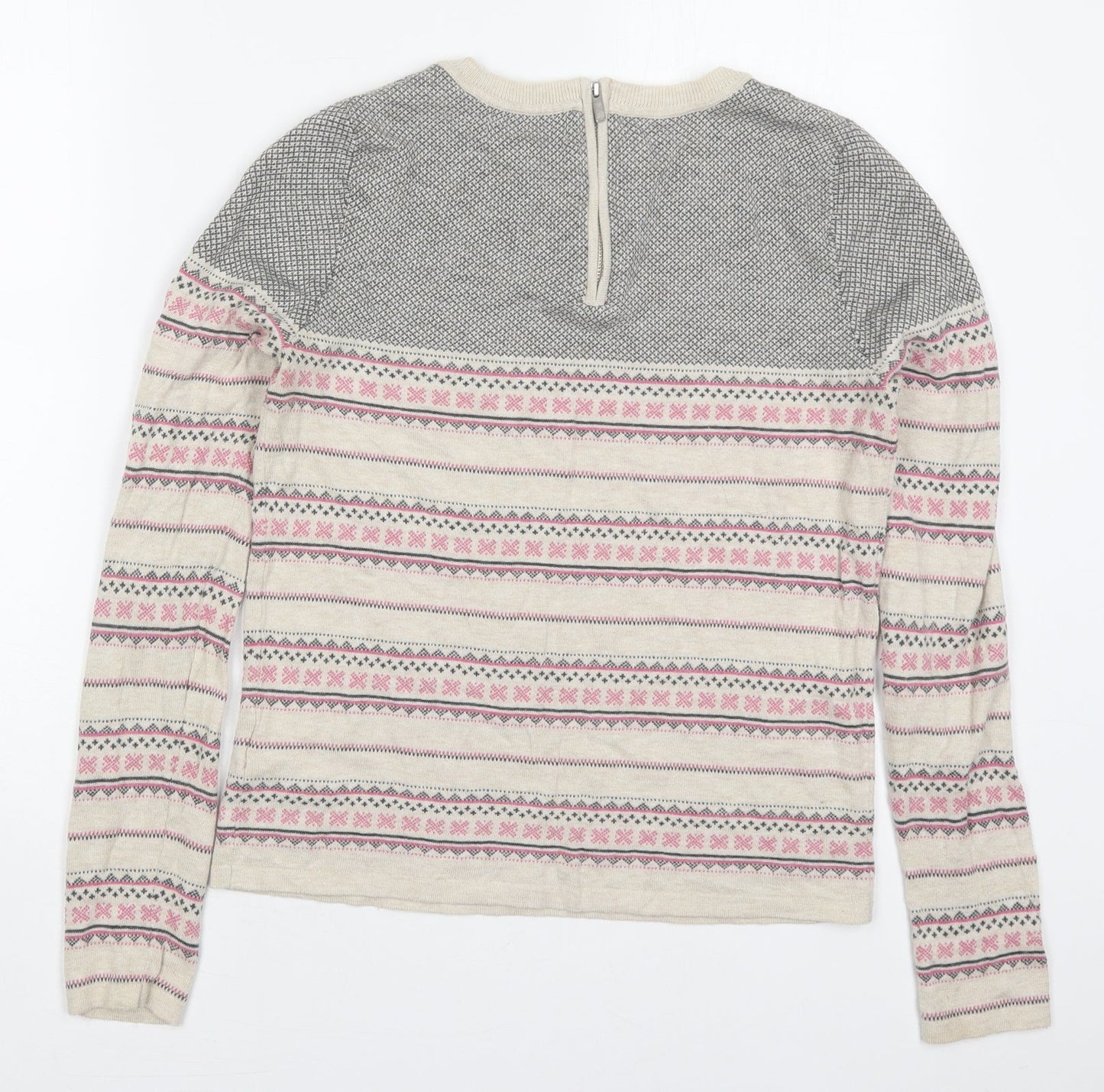 NEXT Womens Beige Crew Neck Geometric Cotton Pullover Jumper Size 6