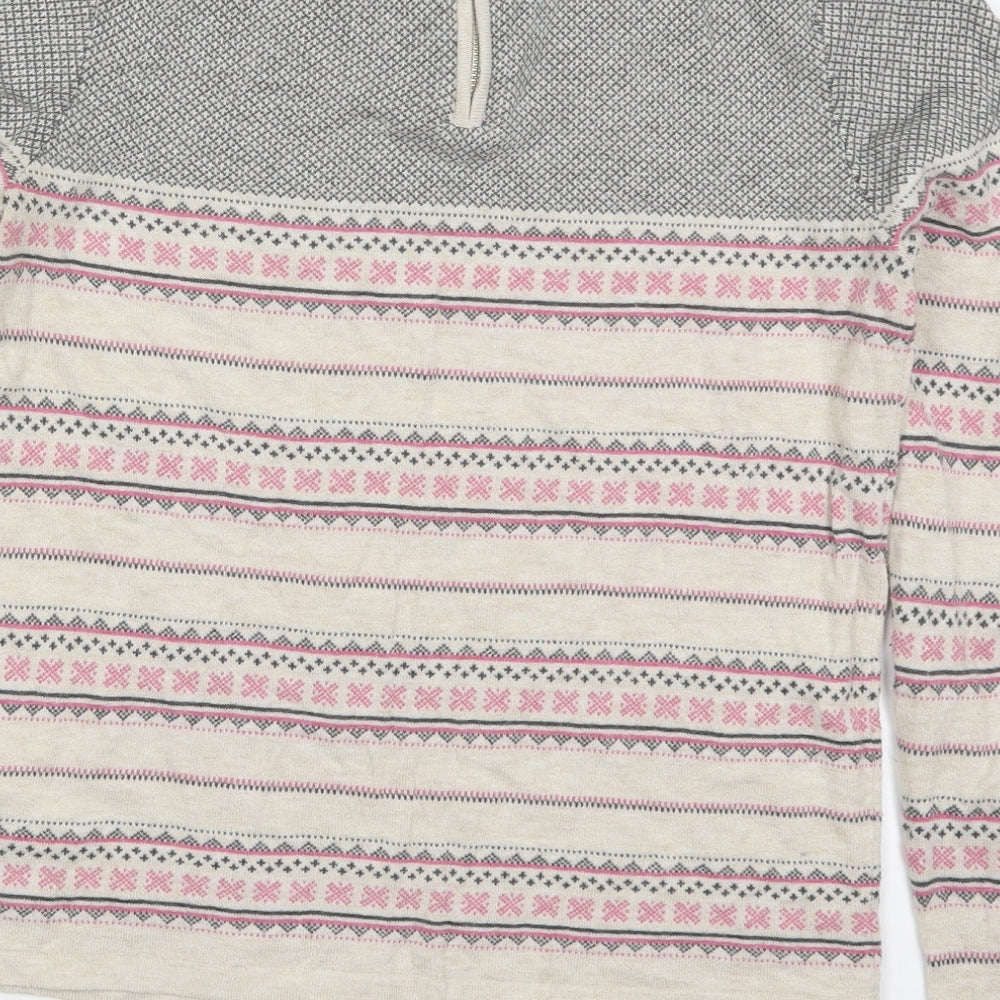 NEXT Womens Beige Crew Neck Geometric Cotton Pullover Jumper Size 6