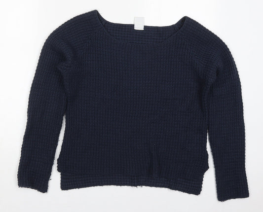 VERO MODA Womens Blue Boat Neck  Acrylic Pullover Jumper Size S