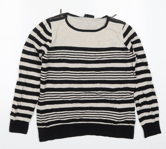 Wallis Womens Black Round Neck Striped Viscose Pullover Jumper Size 10