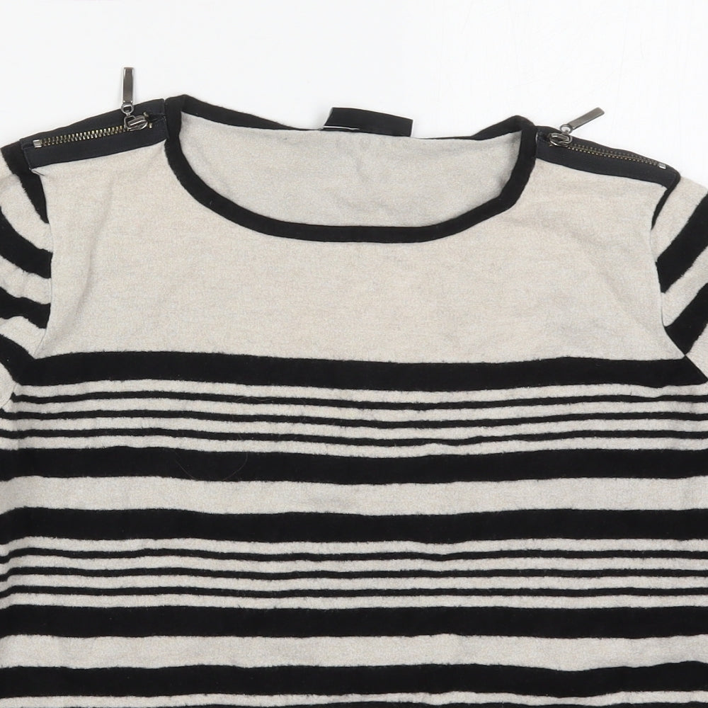 Wallis Womens Black Round Neck Striped Viscose Pullover Jumper Size 10