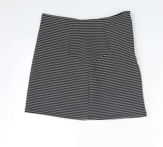Topshop Womens Black Striped Polyester A-Line Skirt Size 10   Zip