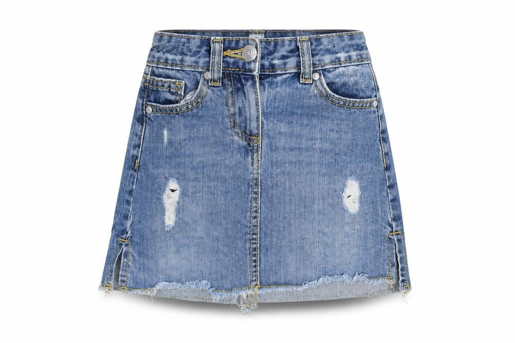 Matalan Girls Blue  100% Cotton A-Line Skirt Size 4 Years  Slim Zip - Distressed