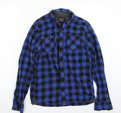 Preloved dSTRUCT Mens Blue Check Cotton  Button-Up Size S Collared Button - Front