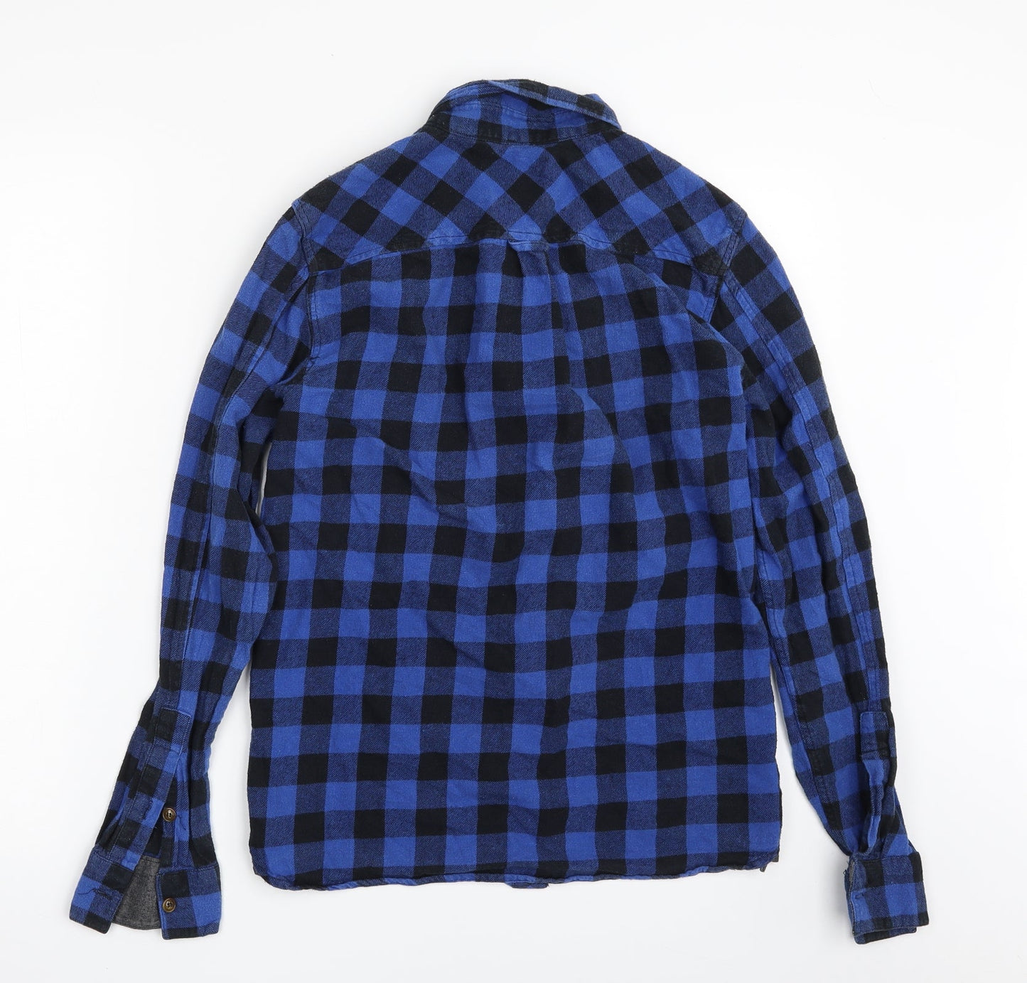 dSTRUCT Mens Blue Check Cotton  Button-Up Size S Collared Button