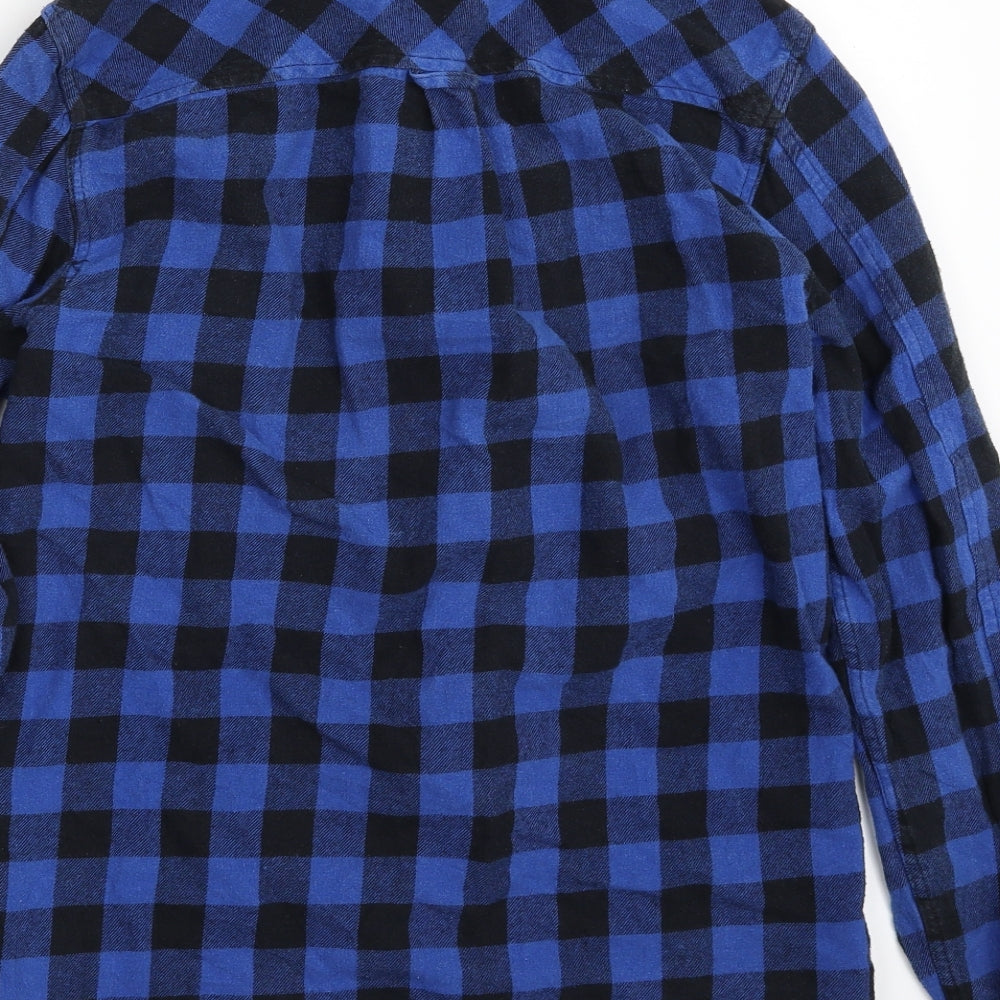 dSTRUCT Mens Blue Check Cotton  Button-Up Size S Collared Button