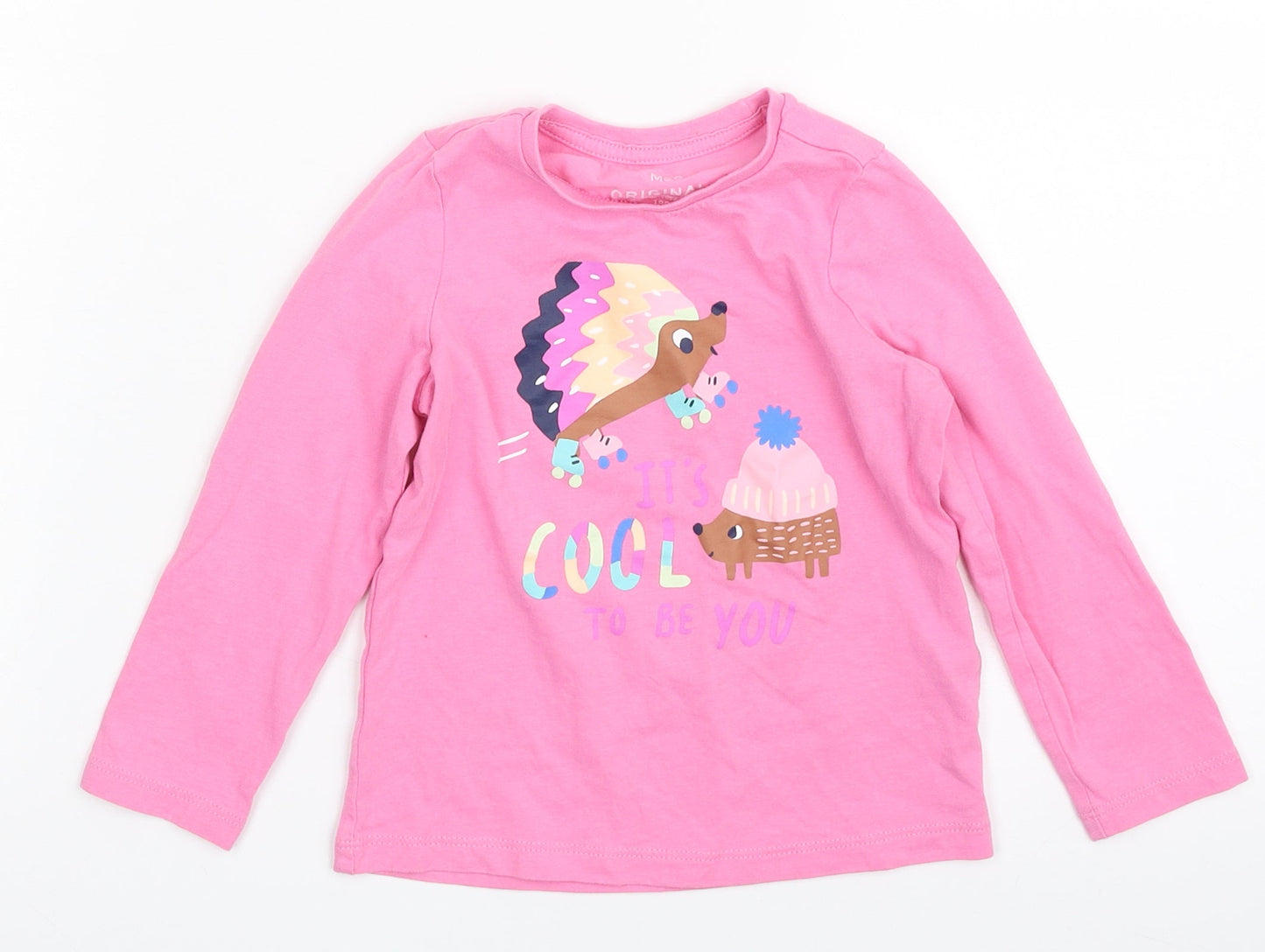 Marks and Spencer Girls Pink  Cotton Pullover T-Shirt Size 2-3 Years Crew Neck Pullover - It's cool to be you