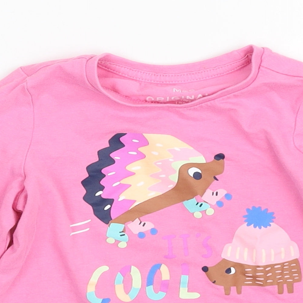 Marks and Spencer Girls Pink  Cotton Pullover T-Shirt Size 2-3 Years Crew Neck Pullover - It's cool to be you