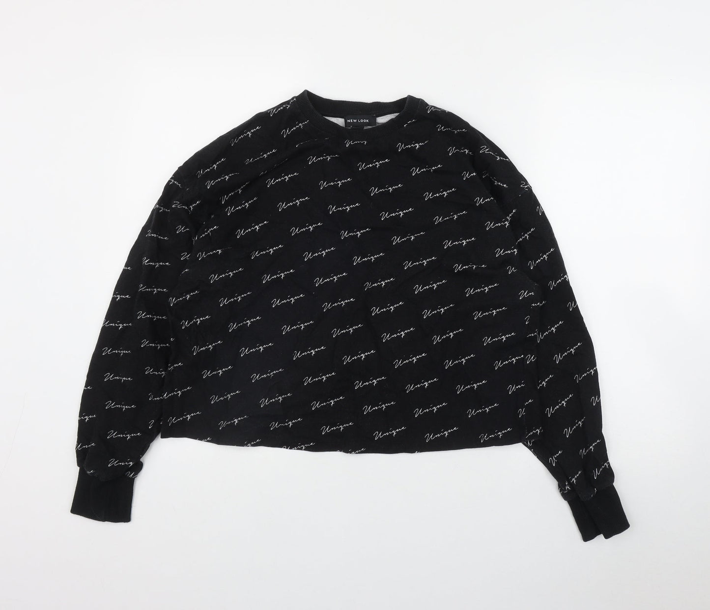 New Look Womens Black Geometric Cotton Pullover Sweatshirt Size S   - 'Unique'