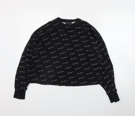 New Look Womens Black Geometric Cotton Pullover Sweatshirt Size S   - 'Unique'