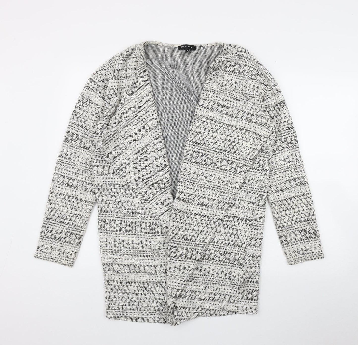 New Look Womens Ivory V-Neck Geometric Cotton Cardigan Jumper Size 12