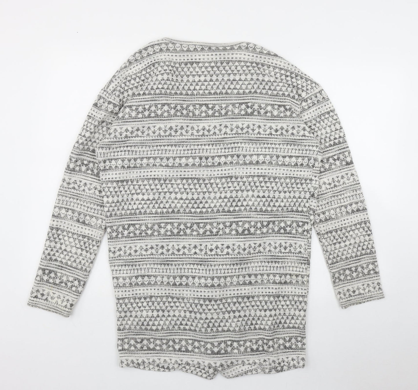 New Look Womens Ivory V-Neck Geometric Cotton Cardigan Jumper Size 12
