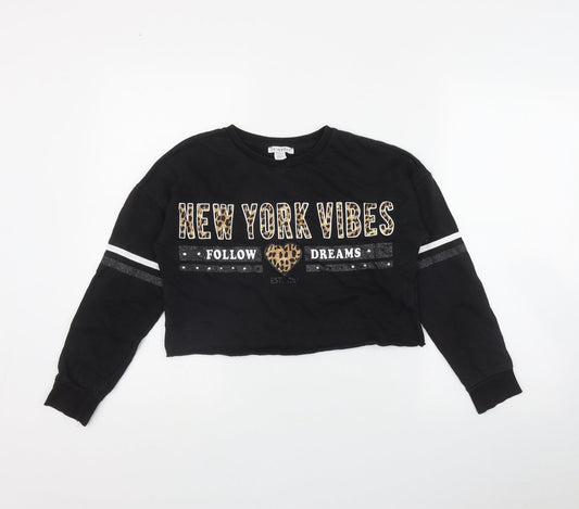 Primark Girls Black  Cotton Pullover Sweatshirt Size 11 Years