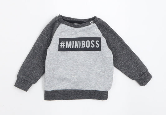 Primark Boys Grey  Cotton Pullover Jumper Size 3-6 Months  Button - Mini Boss