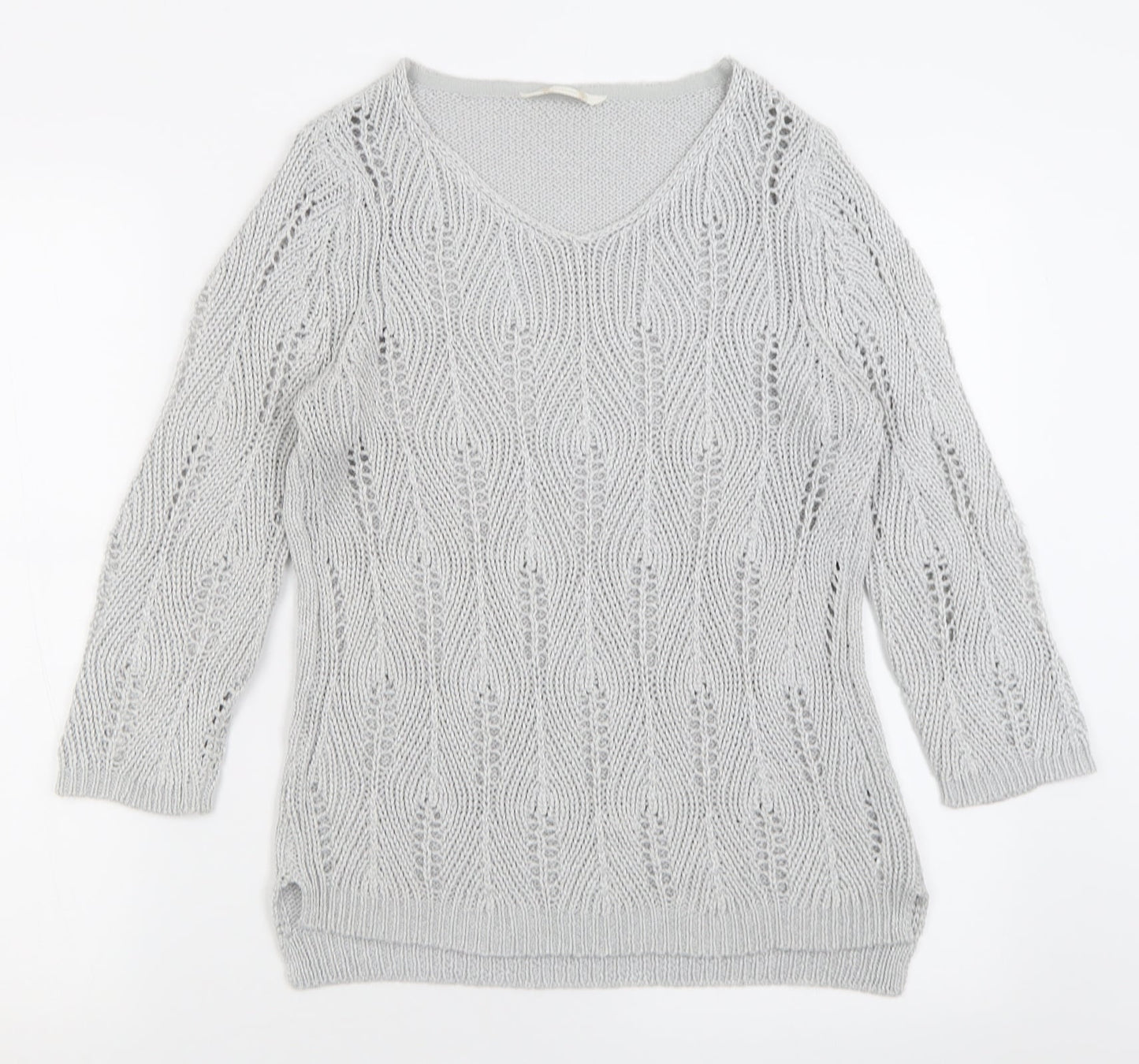 BHS Womens Grey V-Neck  Acrylic Pullover Jumper Size 12
