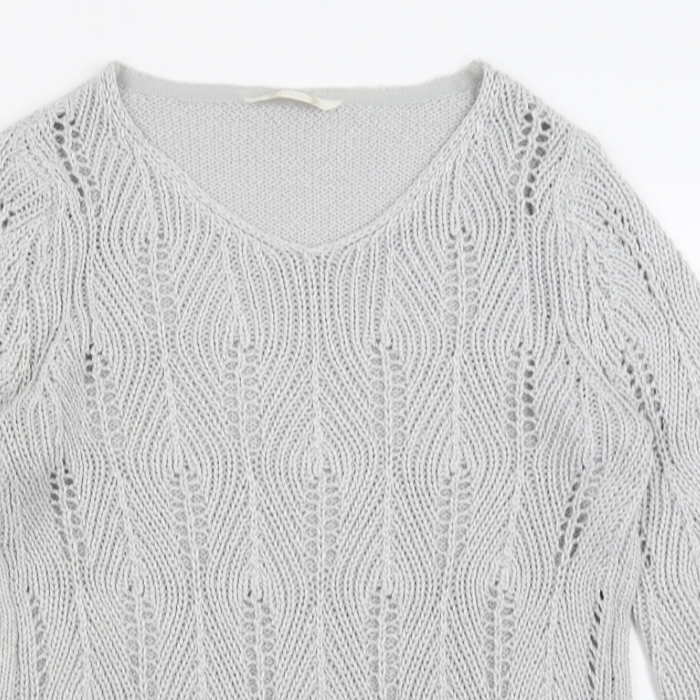 BHS Womens Grey V-Neck  Acrylic Pullover Jumper Size 12